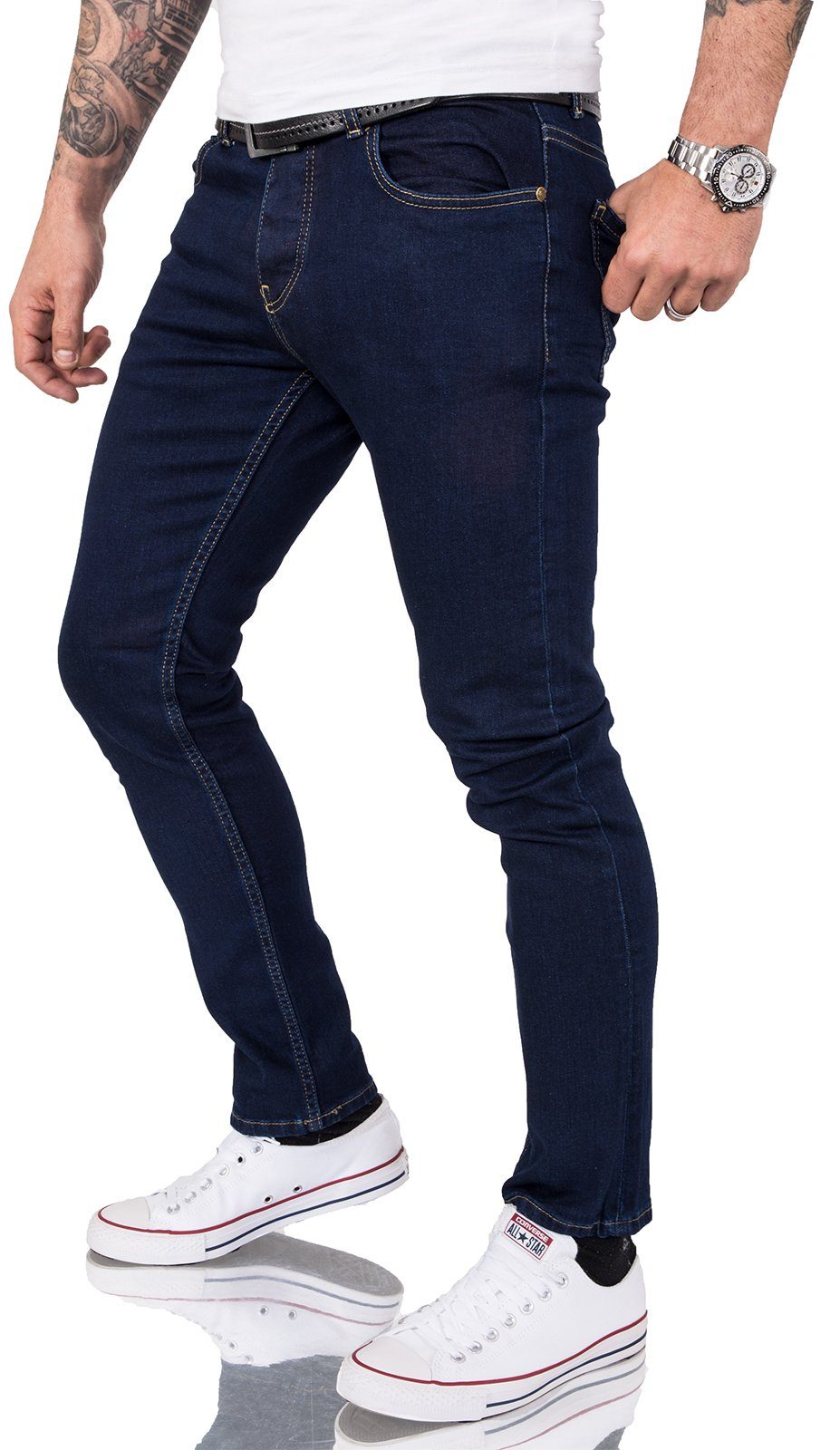 Slim-fit-Jeans Herren Jeans Stonewashed Dunkelblau G-102 günstig online kaufen