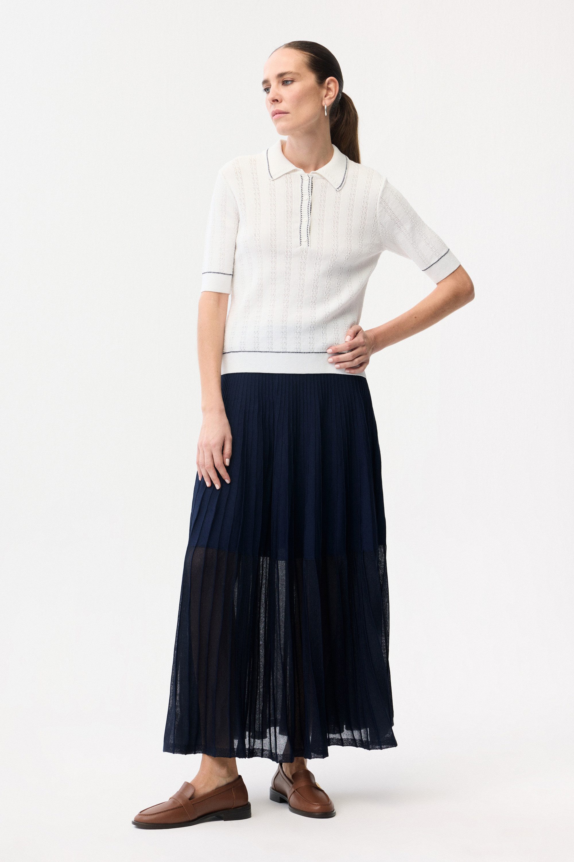 adL Blusentop Strickbluse mit Hemdkragen
