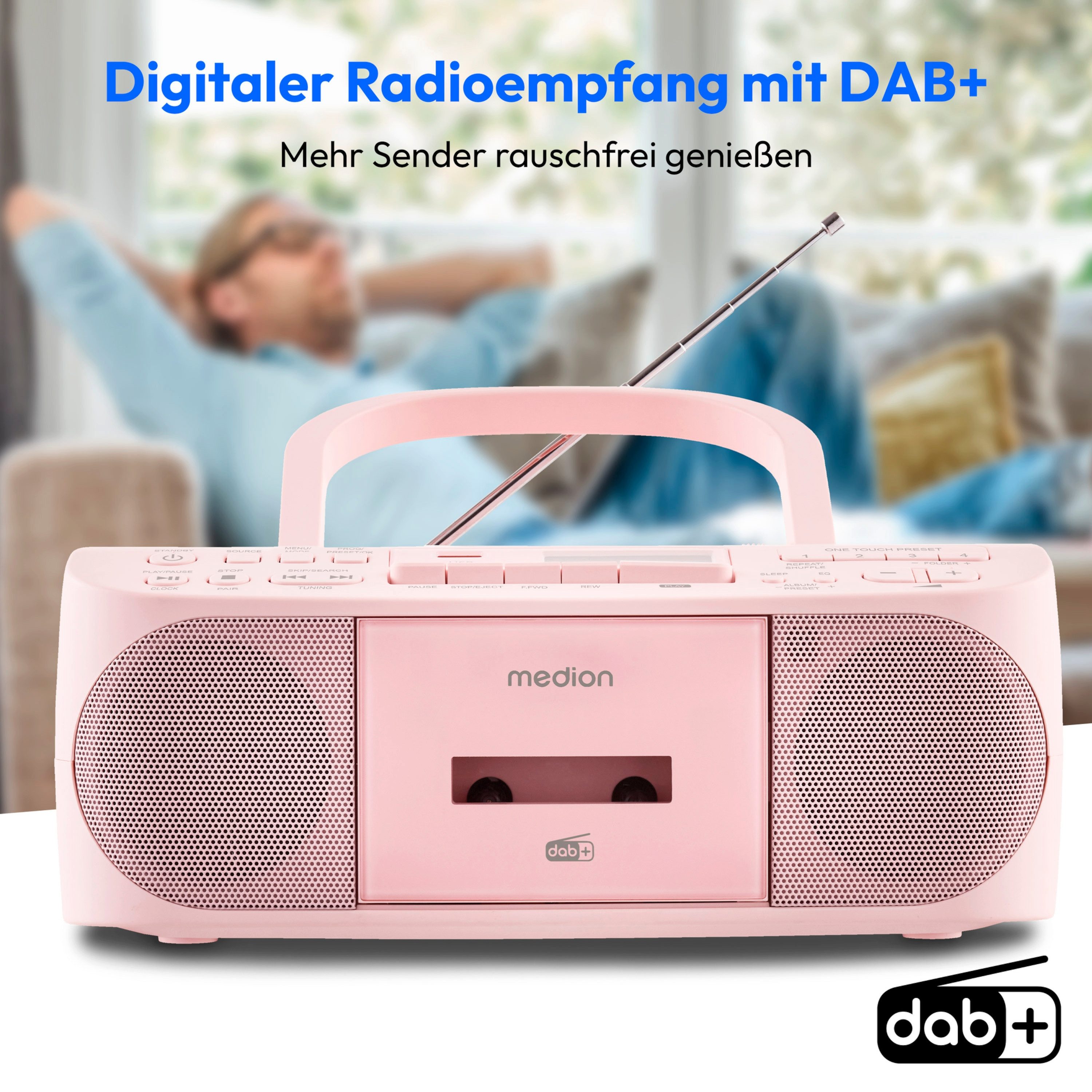Medion® Boombox MEDION® LIFE® DRX-1 Plus (MD400003) Radio (AM- / FM- Tuner, MW / UKW mit RDS, 3 W, Bluetooth® 5.4, AUX-In, Batteriebetrieb: 6 x 1,5 V, Kopfhöreranschluss)