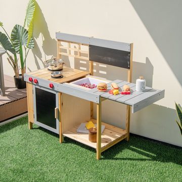 COSTWAY Outdoor-Spielküche Kinder Matschküche Holz, mit Arbeitsplatte, aus Holz