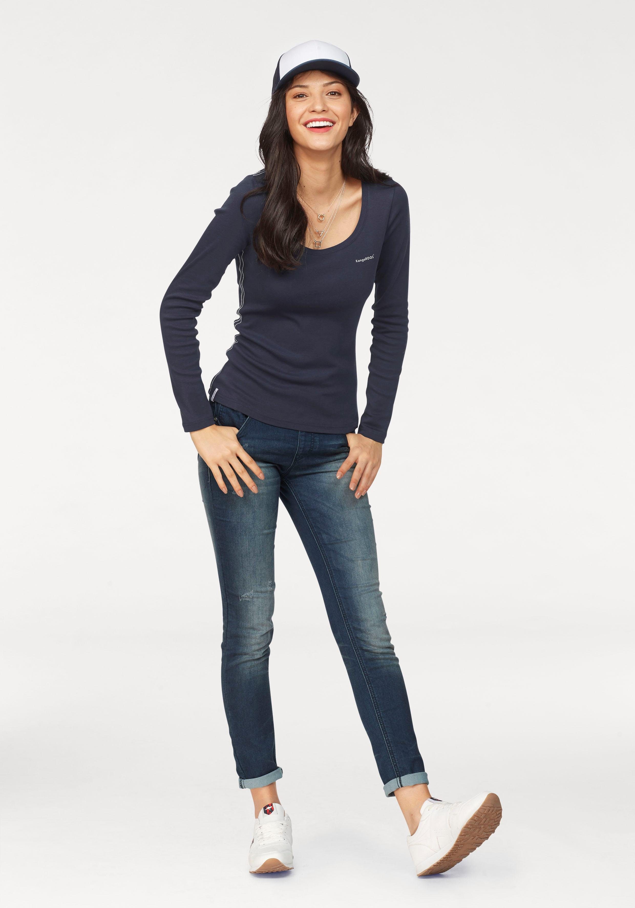 KangaROOS Langarmshirt (2er-Pack) Langarm, unifarben oder meliert, Rundhalsausschnitt