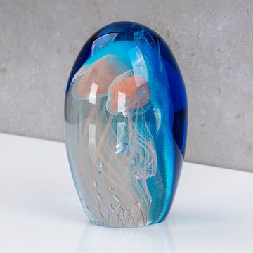 Levandeo® Skulptur, Design Glas Skulptur H13cm Blau Weiß Qualle Kunst Unikat