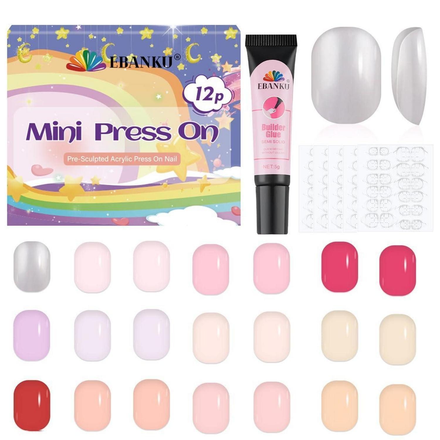 LuxusKollektion Kunstfingernägel Gefälschte Nägel Kinder Mädchen 12er Pack 288 Stück Kleber 288P A