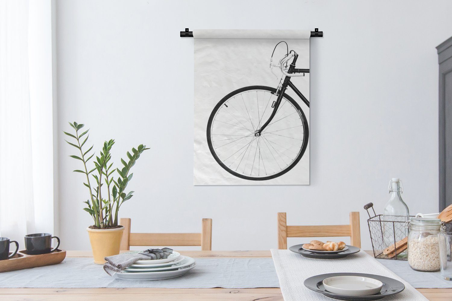 MuchoWow Wanddekoobjekt Fahrrad Deko - Schlafzimmer an - Lenker, für - Wand, der Tapisserie, Wohnzimmer, Rad Schwarz