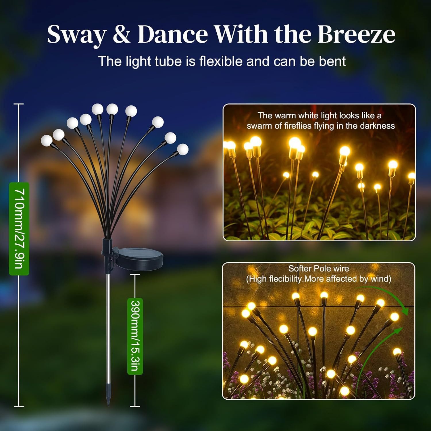 pedete LED Solarleuchte 2 Stück LED Solar Gartendeko solarlampen für außen 6 LED Glühwürmchen, 2 Stück LED fest integriert IP65 Wasserdicht solarlampen für auße – Bild 5 von 5