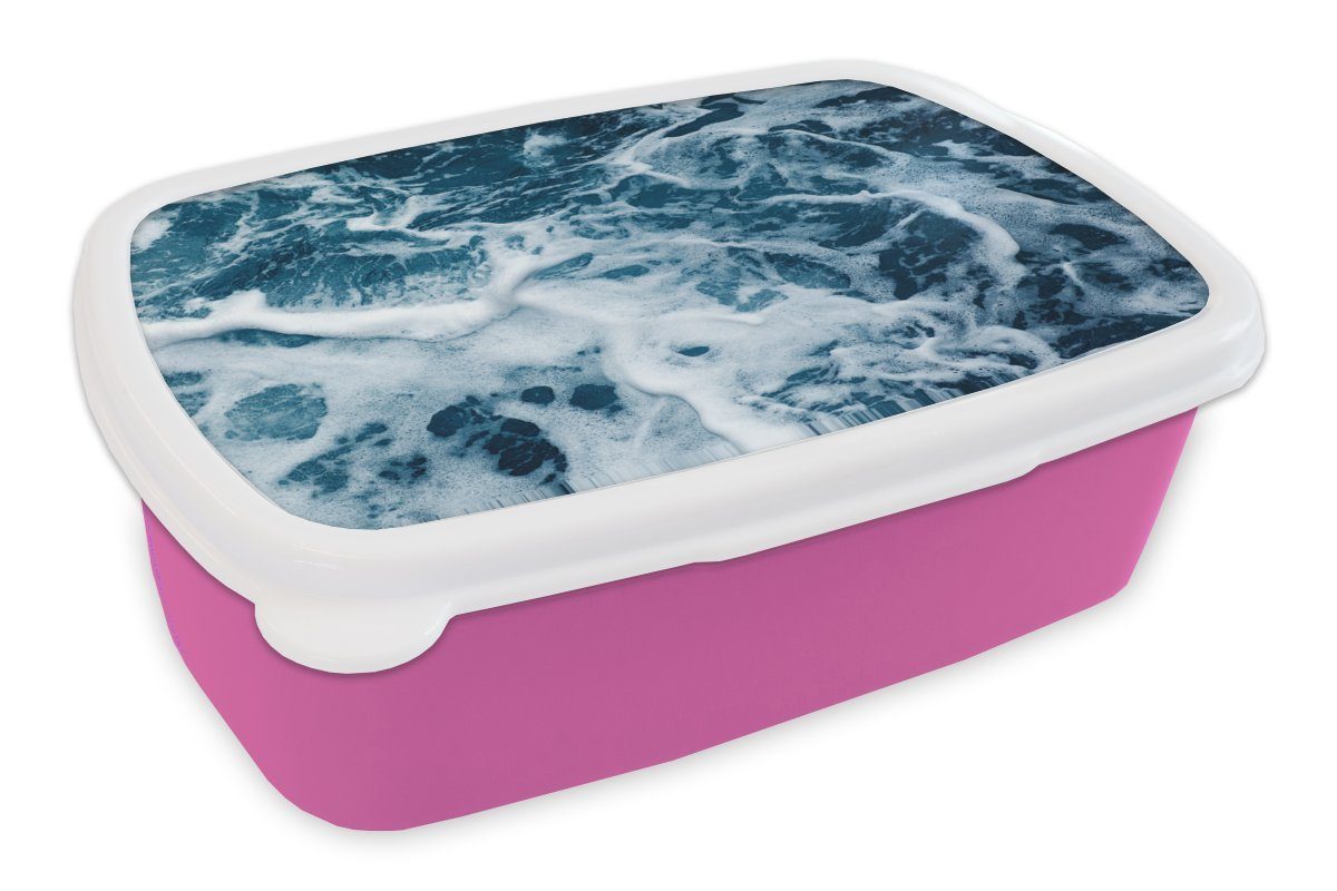 Wellen - Schaum, - für Kunststoff, rosa Lunchbox Kunststoff MuchoWow Kinder, Brotbox Ozean Erwachsene, (2-tlg), - Wasser Snackbox, Mädchen, Brotdose