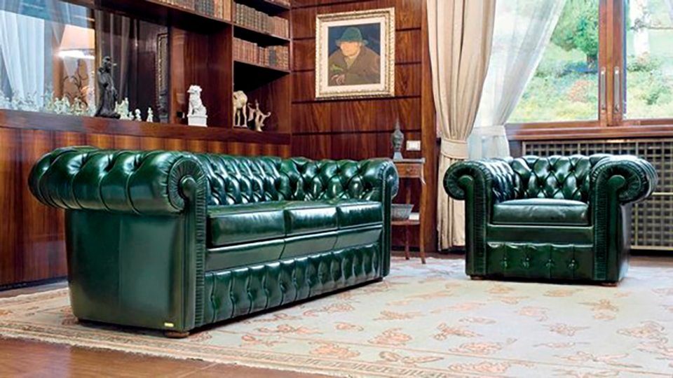 JVmoebel Chesterfield-Sofa Klassische Chesterfield-Couch aus hochwertigem Leder mit Holzgestell, Made in Europa