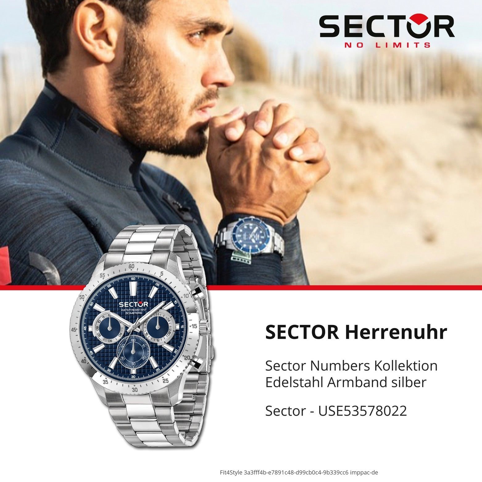 mittel Multifunkt, Fashion-Style 37mm), Multifunktionsuhr Armbanduhr rund, Sector Herrenuhr Herren Sector Edelstahlarmband, (ca.