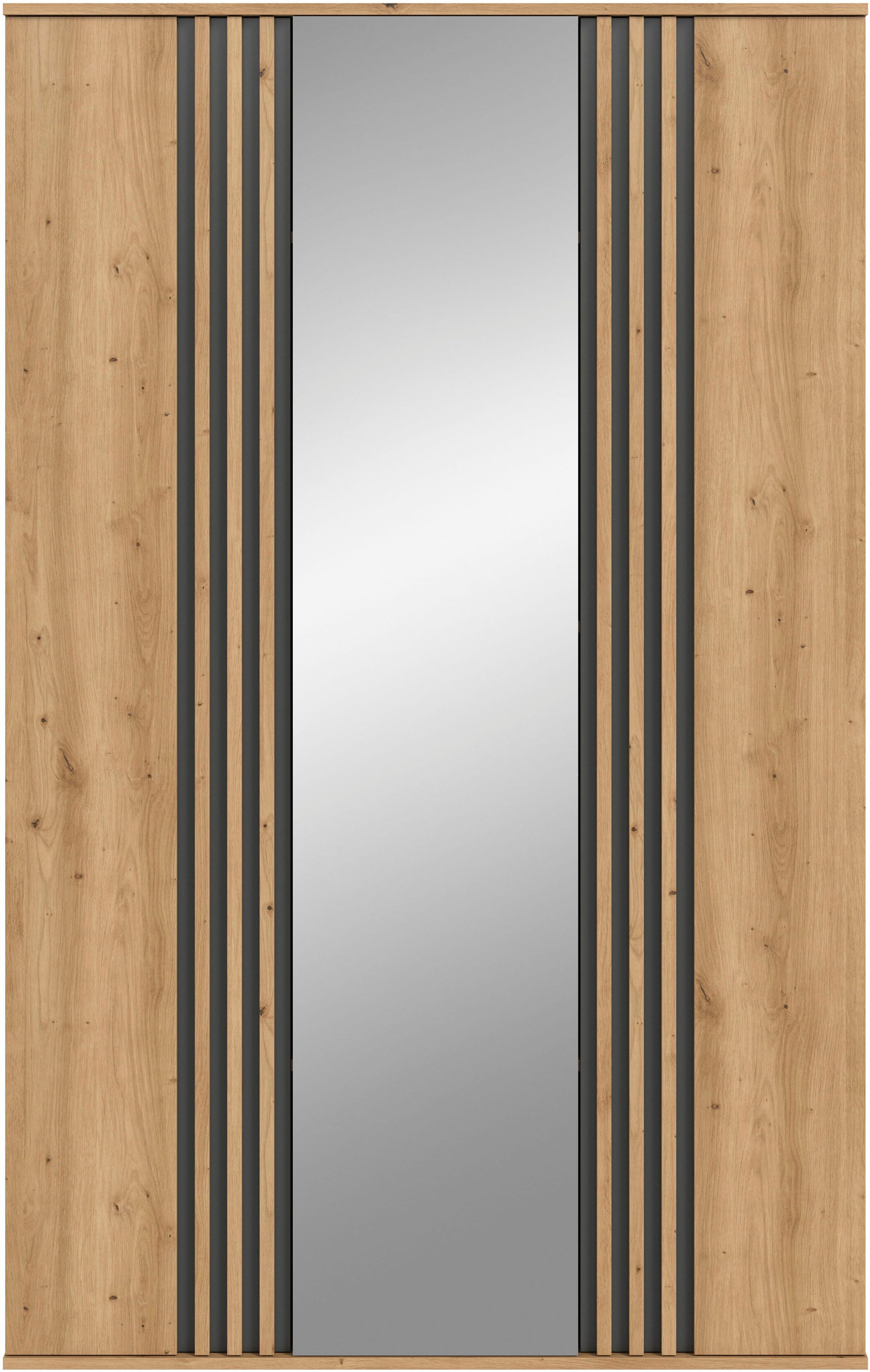 Home affaire Kleiderschrank ALVA, Breite 120 cm, mit griffloser Front in Paneeloptik, Schrank (Schlafzimmerschrank in weiteren Ausführungen erhältlich) 3 Türen, davon 1 Spiegeltür, 1 Kleiderstange, 5 Einlegeböden