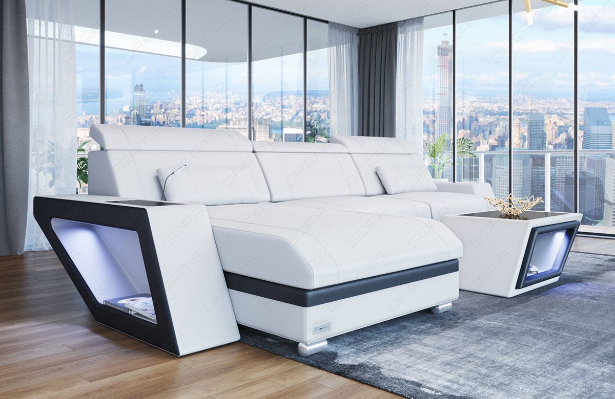 Sofa Dreams Ecksofa Ledersofa Catania L Form Mini, Designersofa, Sofa mit Licht und USB