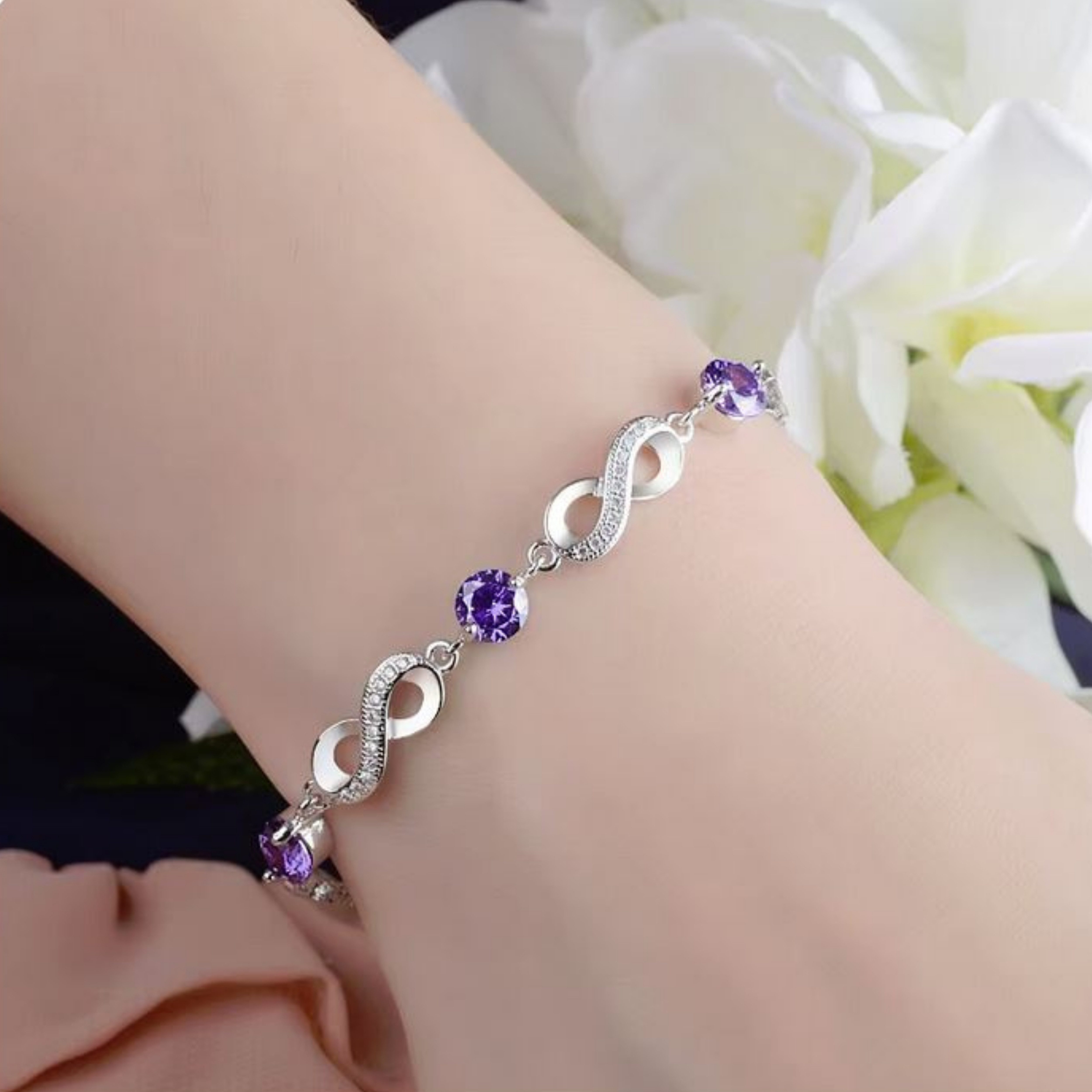 Felino Silberarmband Armband Infinity Damen Frauen Diamanten Lila Unendlich Liebe Ewigkeit (Schmuckbeutel), 925 Sterling Silber