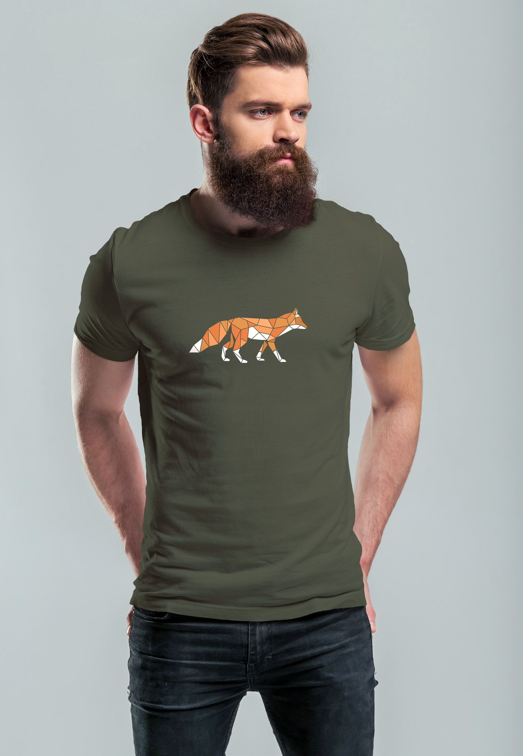 Neverless Print-Shirt Herren T-Shirt Aufdruck Fuchs günstig online kaufen