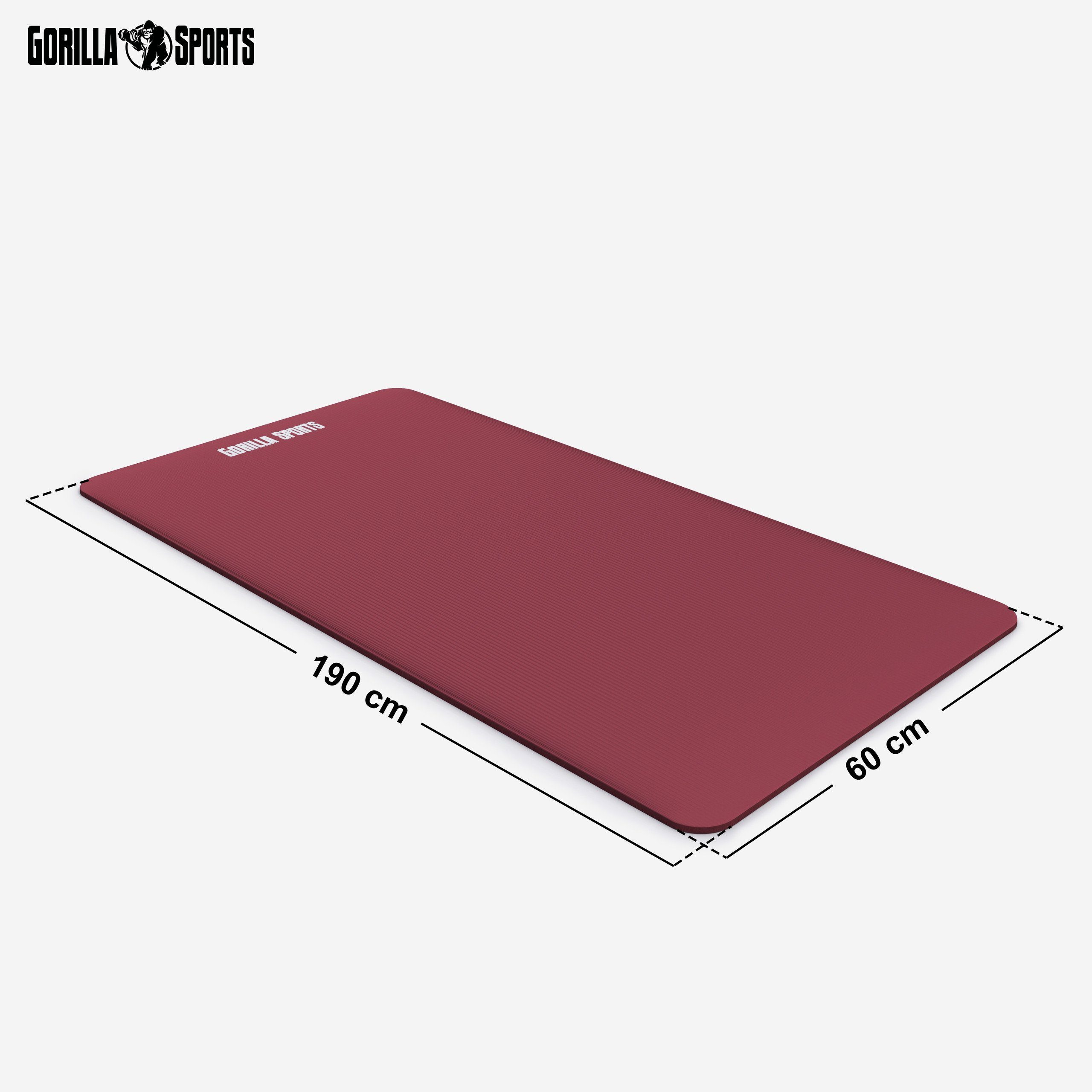 GORILLA SPORTS Yogamatte 190x60cm / 190x100cm, Tragegurt, Rutschfest - Fitnessmatte, Gymnastik