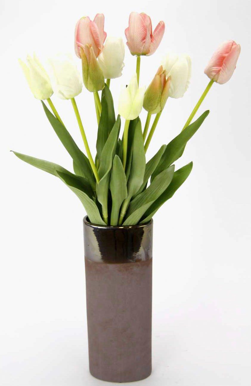 Tulpen, Vase 54 Real-Touch cm, Höhe Kunstblume Keramik I.GE.A., aus