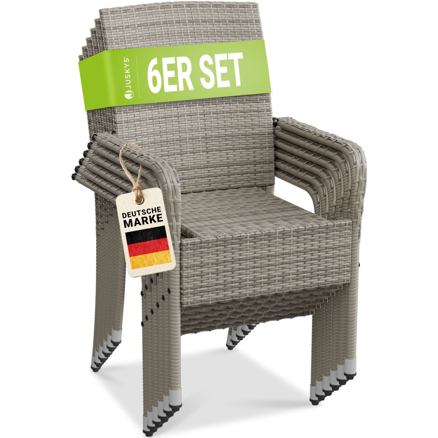 Juskys Gartenstuhl Yoro (6 St), stapelbar, modern, leicht und stabil