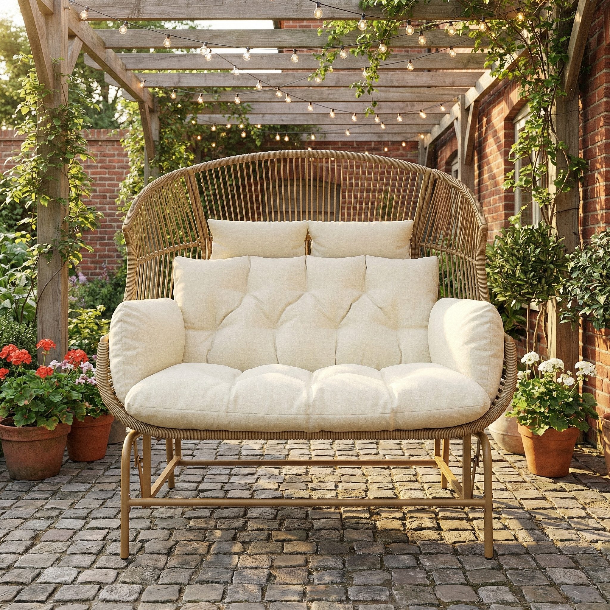 KLAM HOME Schaukelstuhl Garten-Schaukelstuhlfür für 2 Personen mit PE-Rattan (Verandaschaukeln für den Garten, Balkon oder Terrasse, Grau), für Terrasse, Balkon und Garten