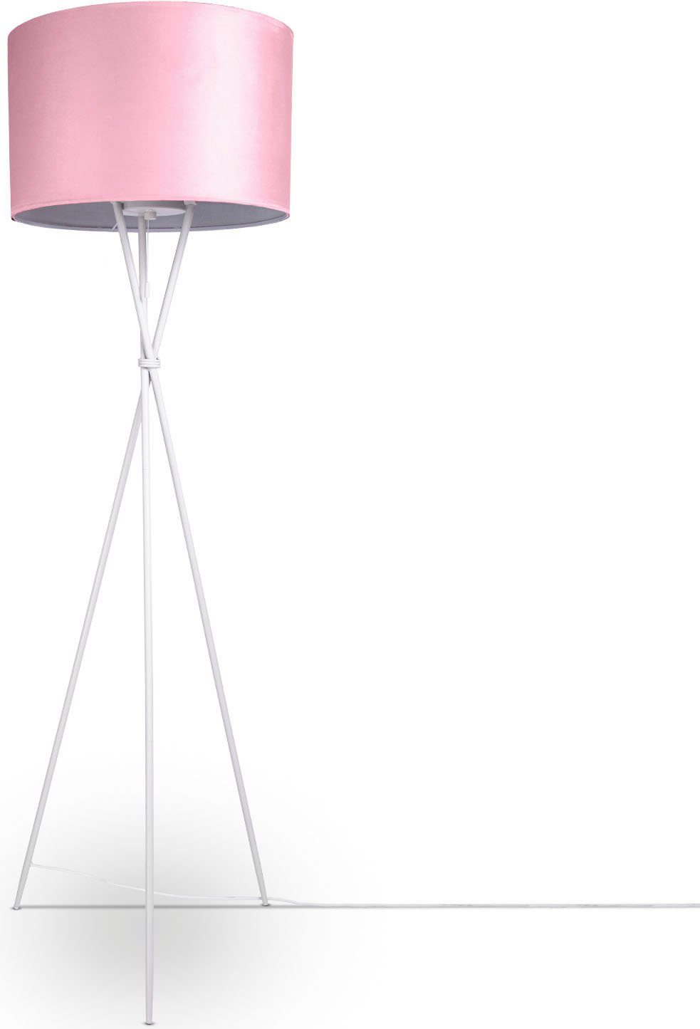 Paco Home Stehlampe Kate uni Color, Velour Dreibein Standleuchte Filigran ohne pink 177,5cm Wohnzimmer E27 Höhe Leuchtmittel