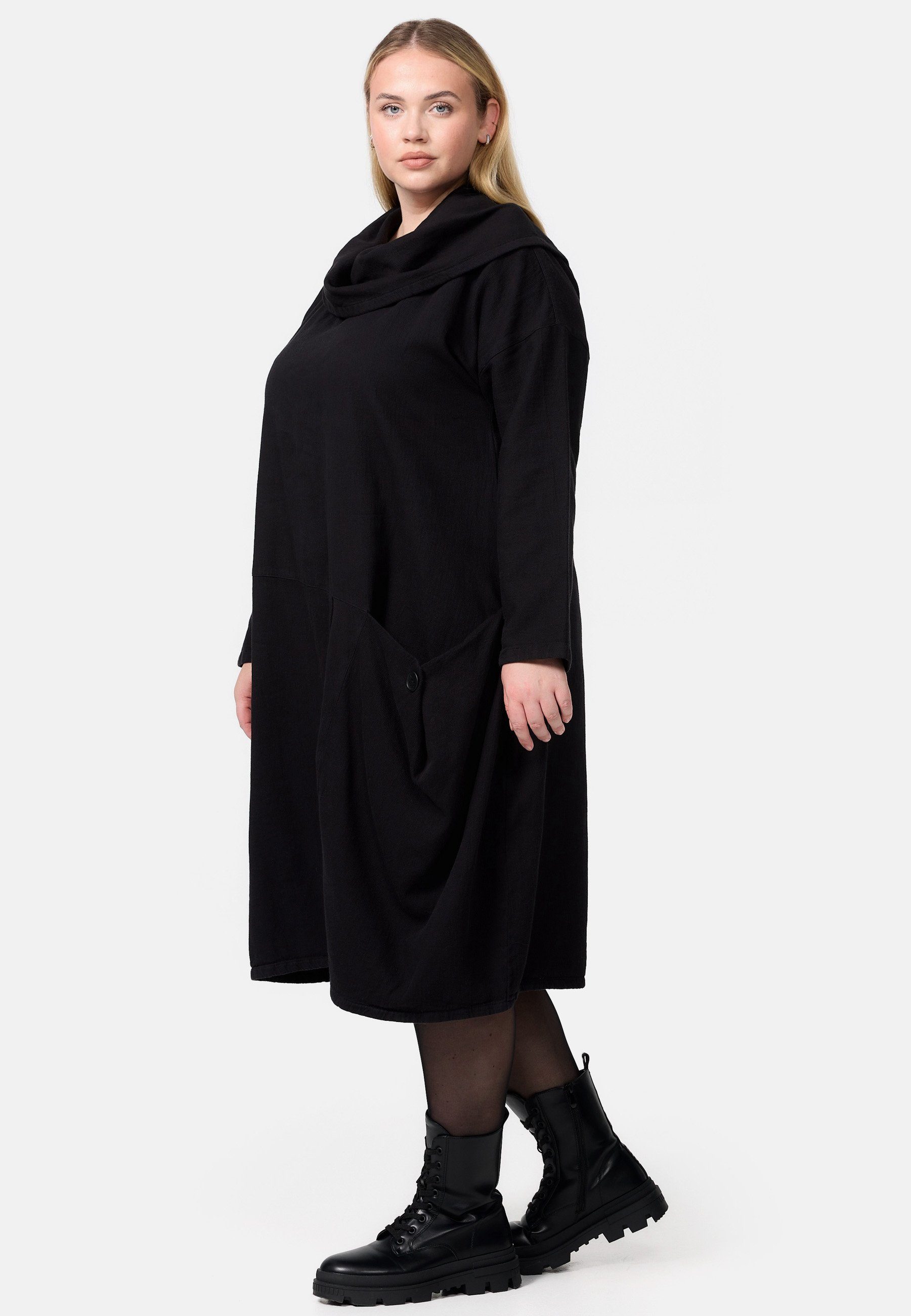 Cord-Kleid Kekoo 100% aus in Baumwolle Schwarz A-Linien-Kleid A-Linie 'Sienna'