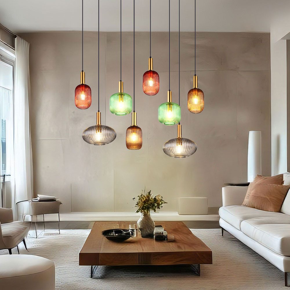 GLOBO LIGHTING Hängeleuchte, Leuchtmittel nicht inklusive, Hängeleuchte Pendellampe Esstischlampe Glas mehrfarbig