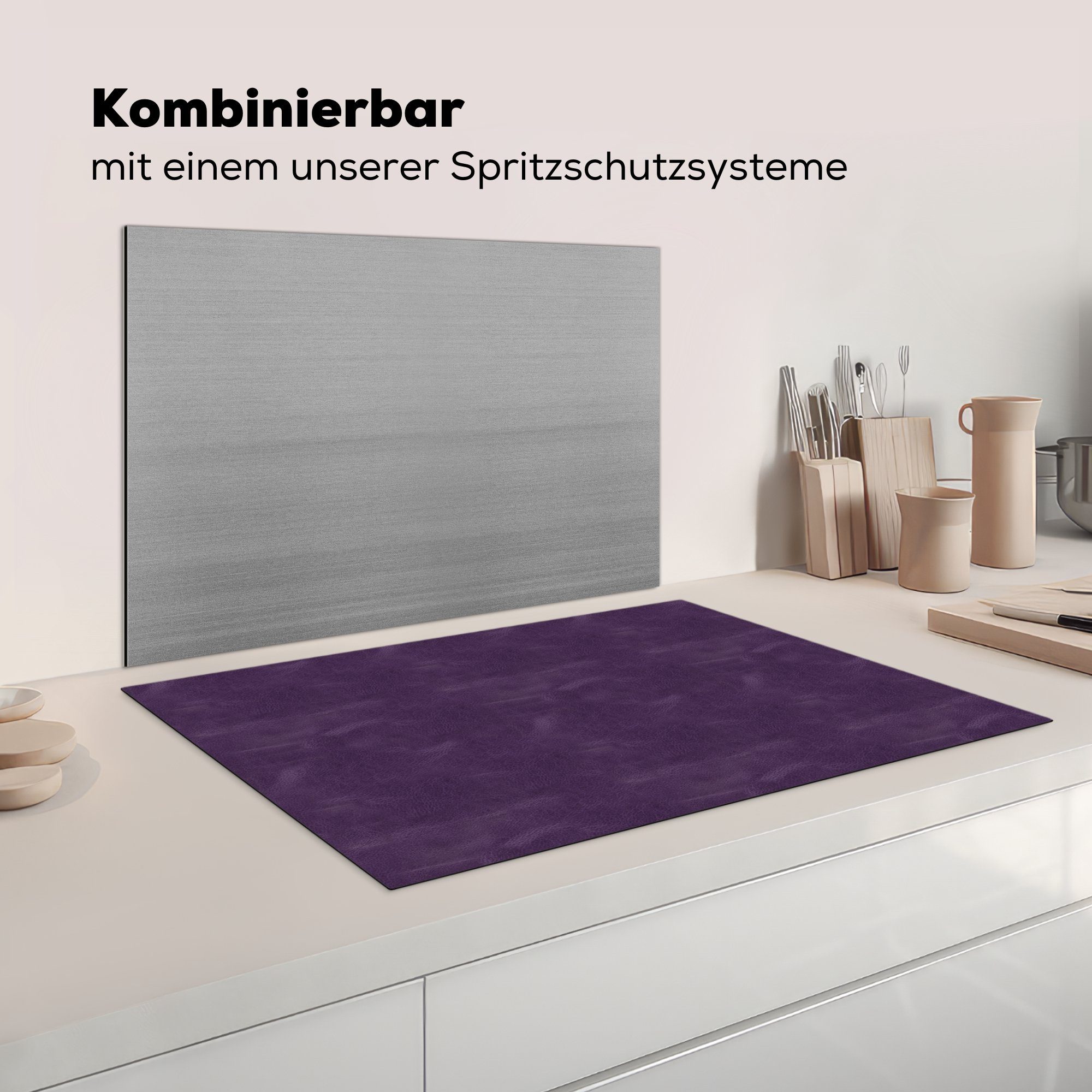 cm, Vinyl, tlg), - - die Schutz Tierfell, Induktionskochfeld MuchoWow Leder 81x52 Herdblende-/Abdeckplatte Induktionsschutz - küche, Ceranfeldabdeckung für (1 Lila