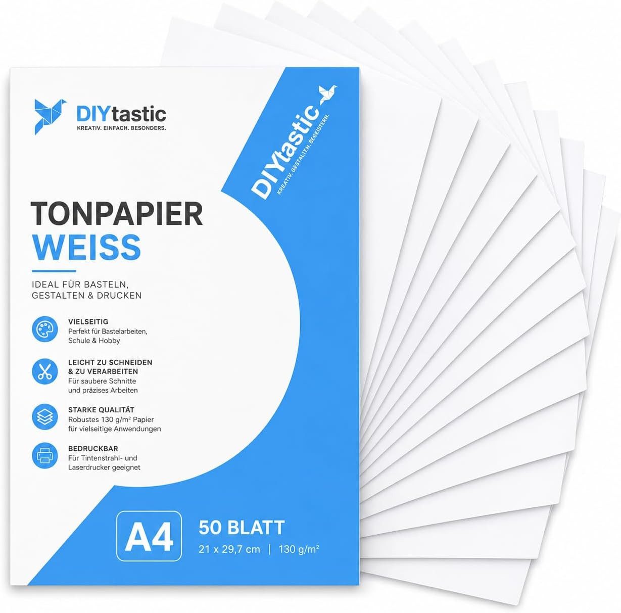 DIYtastic Bastelkartonpapier 100x Tonpapier DIN A4 220 g/m² – Bastelpapier & Tonkarton