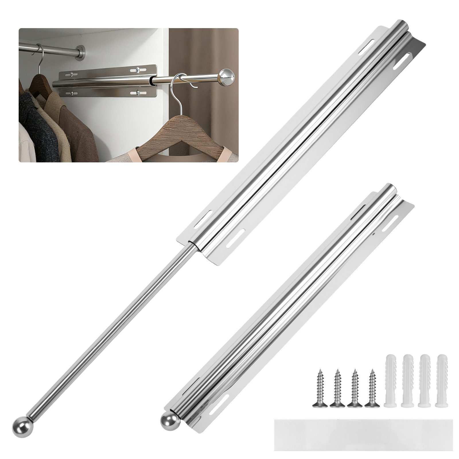 BlingBin Kleiderstange Ausziehbar für Kleiderschrank Verstellbare Garderobenstange 32-60cm (1 Stück, 1 St., 32 × 6 × 2 cm), Verstecktes Design Teleskopstangen Schrank für Hose, Oberteil