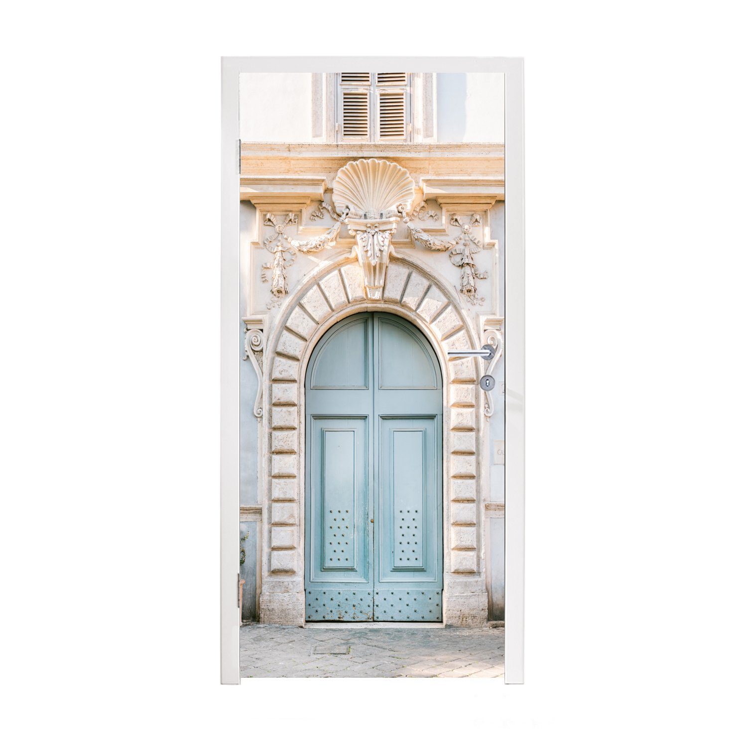 MuchoWow Türtapete Tür - Architektur - Blau - Haus, Matt, bedruckt, (1 St), Fototapete für Tür, Türaufkleber, 75x205 cm