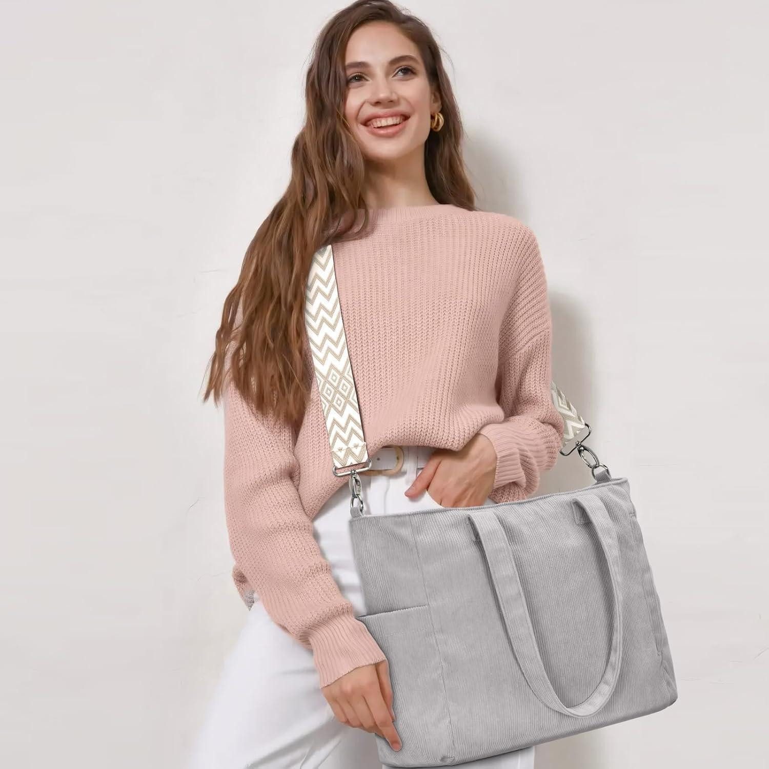 LuxusKollektion Handtasche Damen Cord Umhängetasche Groß Tote Bag Crossbody mit Schultergurt