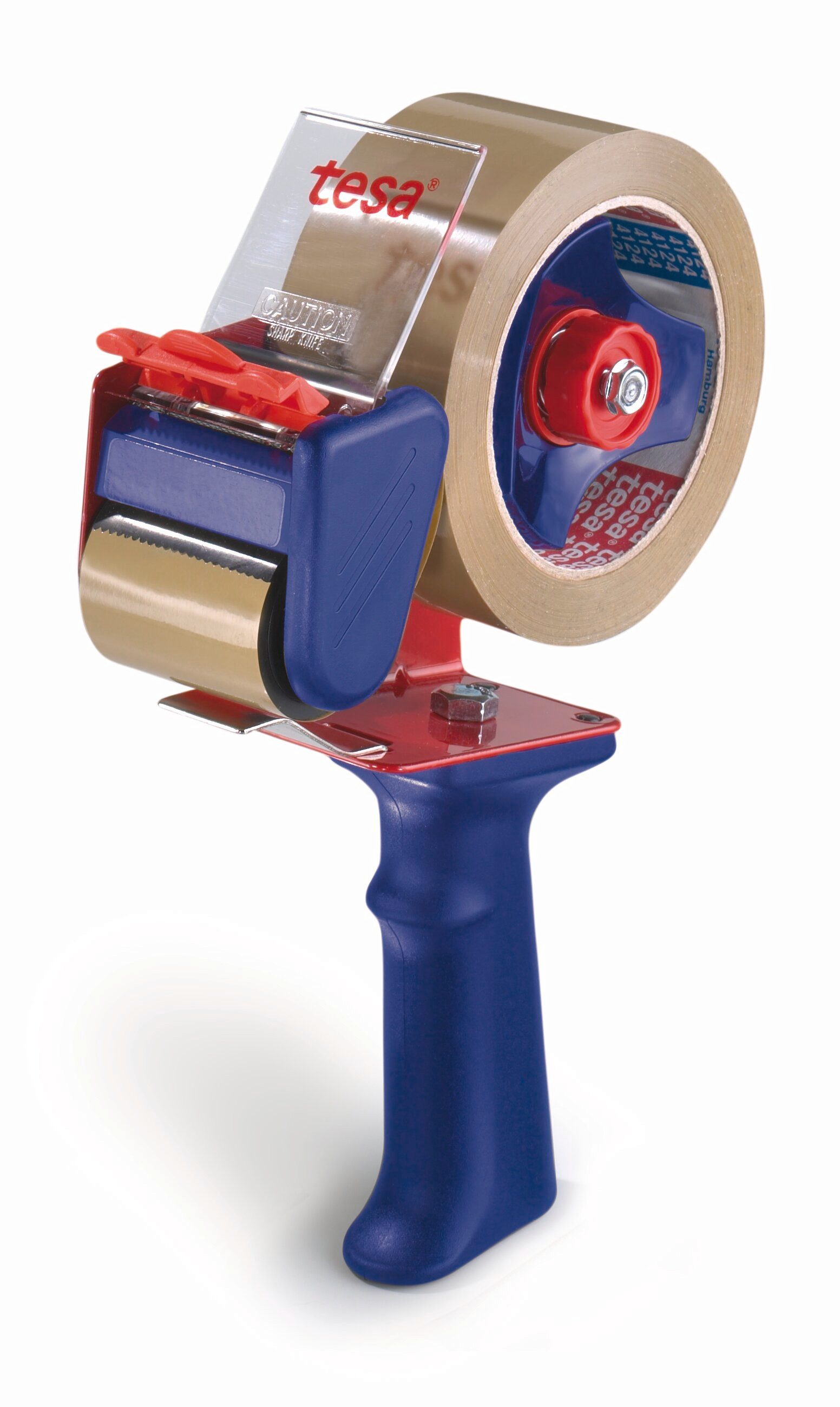 tesa Klebeband tesapack ECONOMY Handabroller (Packung, 1-St) Packbandabroller für leichtes & sicheres Verpacken - blau / rot