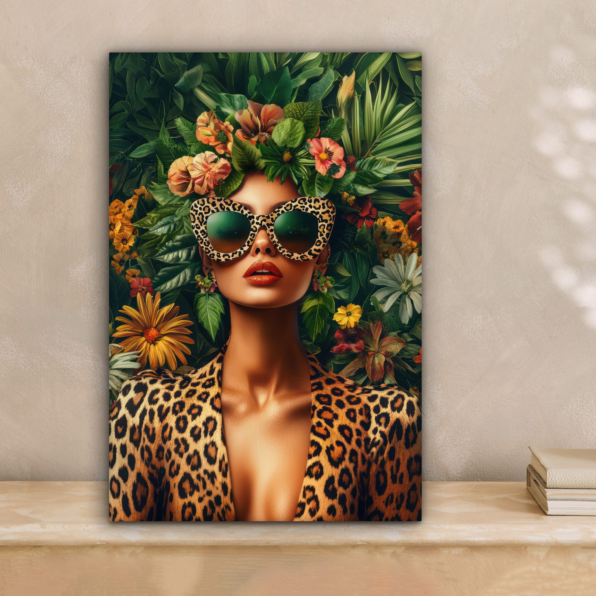 OneMillionCanvasses® Leinwandbild Frau - Pantherdruck - Dschungel - Natur - günstig online kaufen