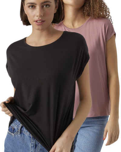 Vero Moda T-Shirt Stilvolles Basic Shirt mit Rundhalsausschnitt (2er-Pack) unifarbenes Oberteil aus Baumwollmischung, Größe L