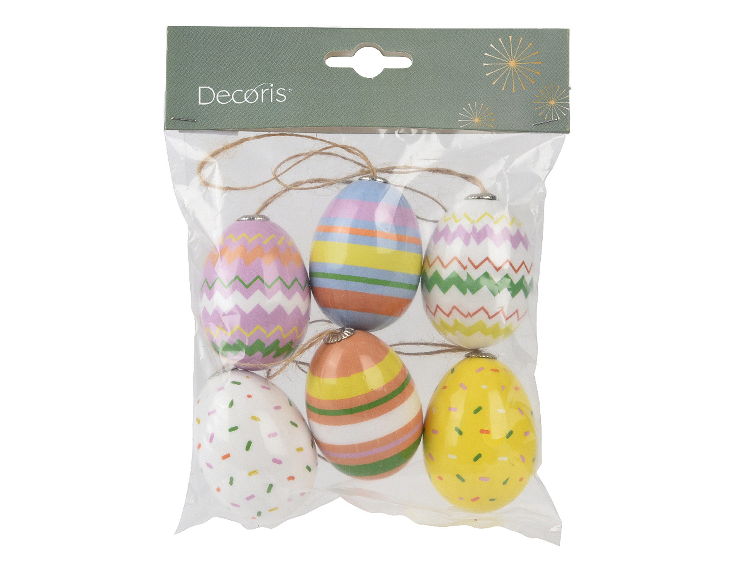 Decoris season decorations Osterei, Ostereier zum Aufhängen 4x6cm bruchfest 6er Set Bunt