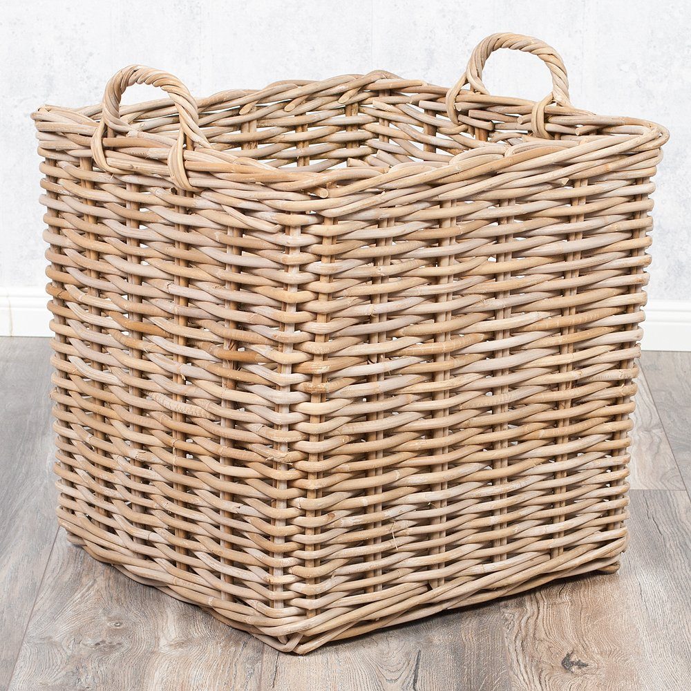 LebensWohnArt Dekokorb Natur-Rattankorb BAKUL eckig Grey 50x50cm mit Griffen Handarbeit