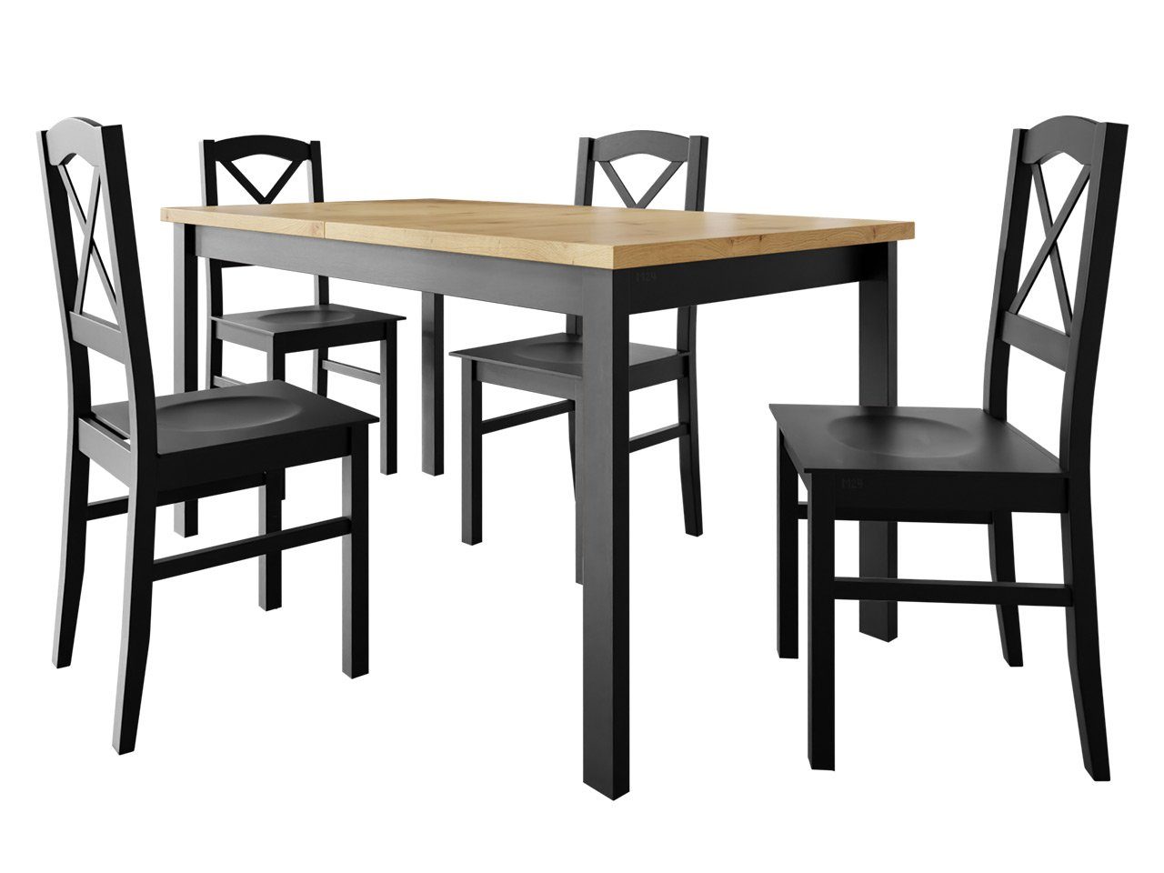 I, 4x für Schwarz Essgruppe sich MIRJAN24 Alba Nilo Tisch befinden Tischplatte den Stühle DX), unter XI der Esstisch DR-022, (5er-Set, Einlegeplatte