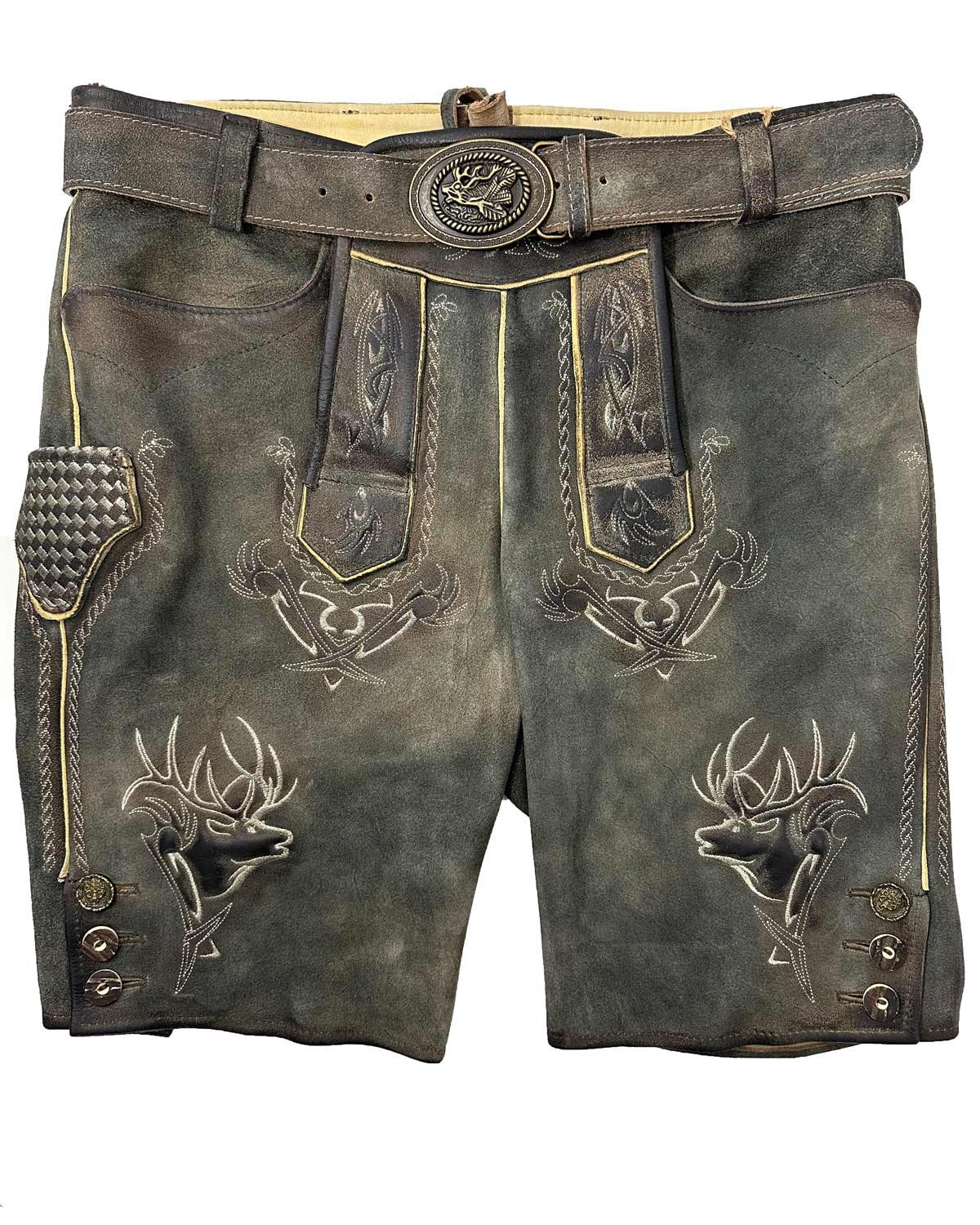 Maddox Trachtenlederhose 'Urgsee' mit Hirschstickerei, Antik Coffee