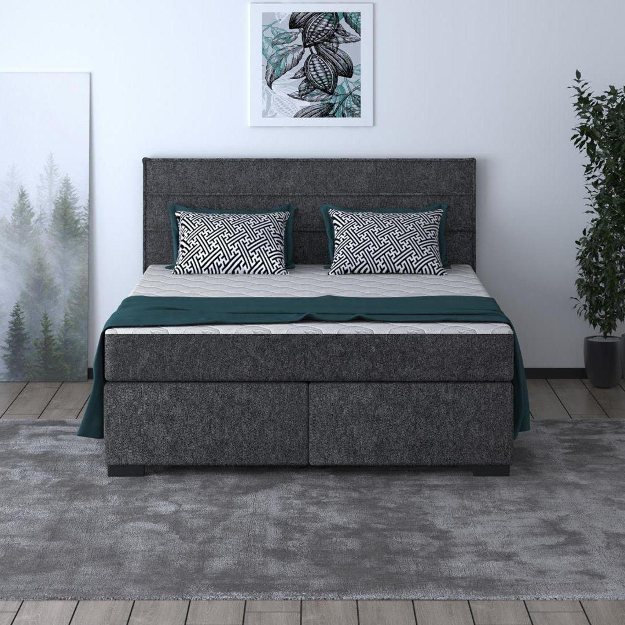 Beautysofa Polsterbett Mauro (Bett mit Lattenrost und Matratze, Klassisches Bett, Liegefläche 140 / 160 / 180 x 200 cm), modernes Doppelbett mit Taschenmatratze Dunkelgrau (matana 05)