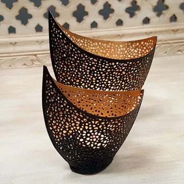 Casa Moro Teelichthalter Windlicht Kanja 2er Set innen Gold außen Schwarz WLS5047 (2 St), Kunsthandwerk, Windlicht Ramadan Tisch Deko