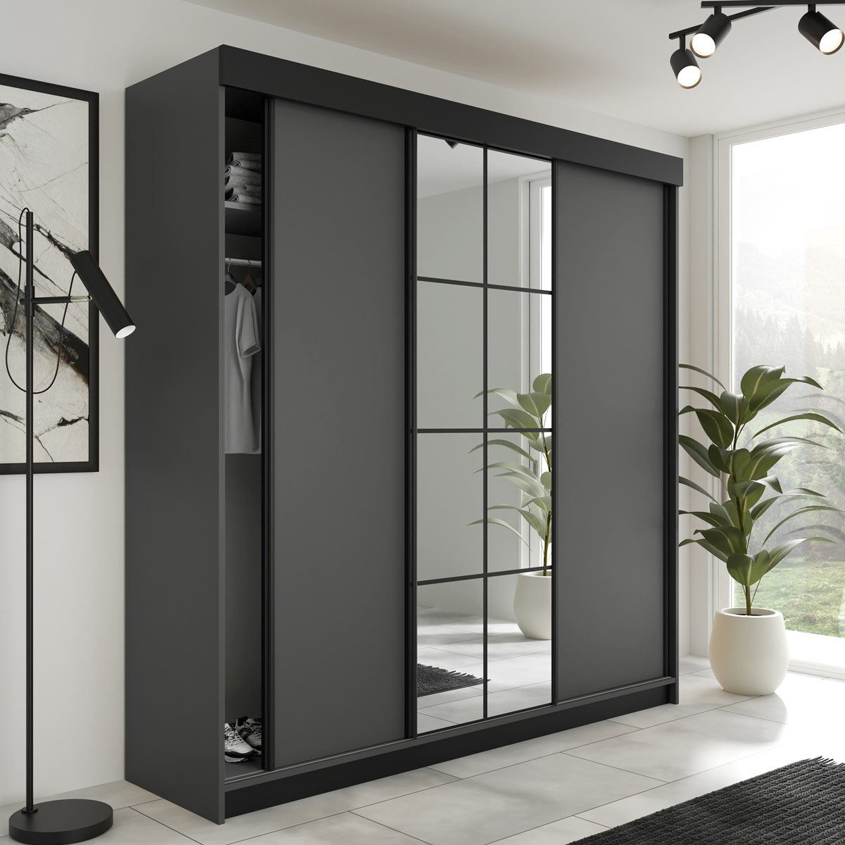 Compleo Schwebetürenschrank mit Modern Spiegel, Kleiderschrank günstig online kaufen