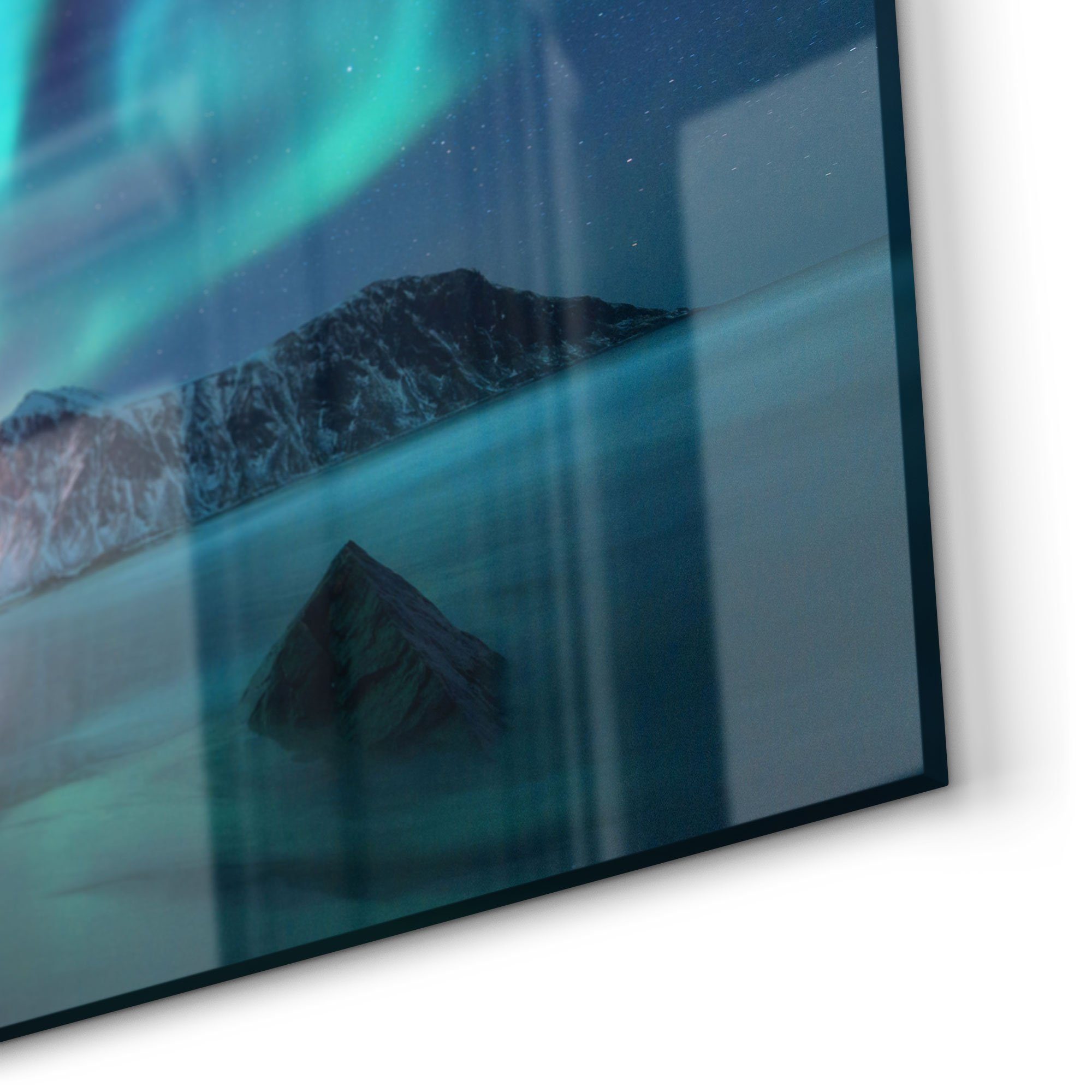 Küchenrückwand DEQORI Glas Spritzschutz Herdblende 'Das Nordlicht der Lofoten', Badrückwand