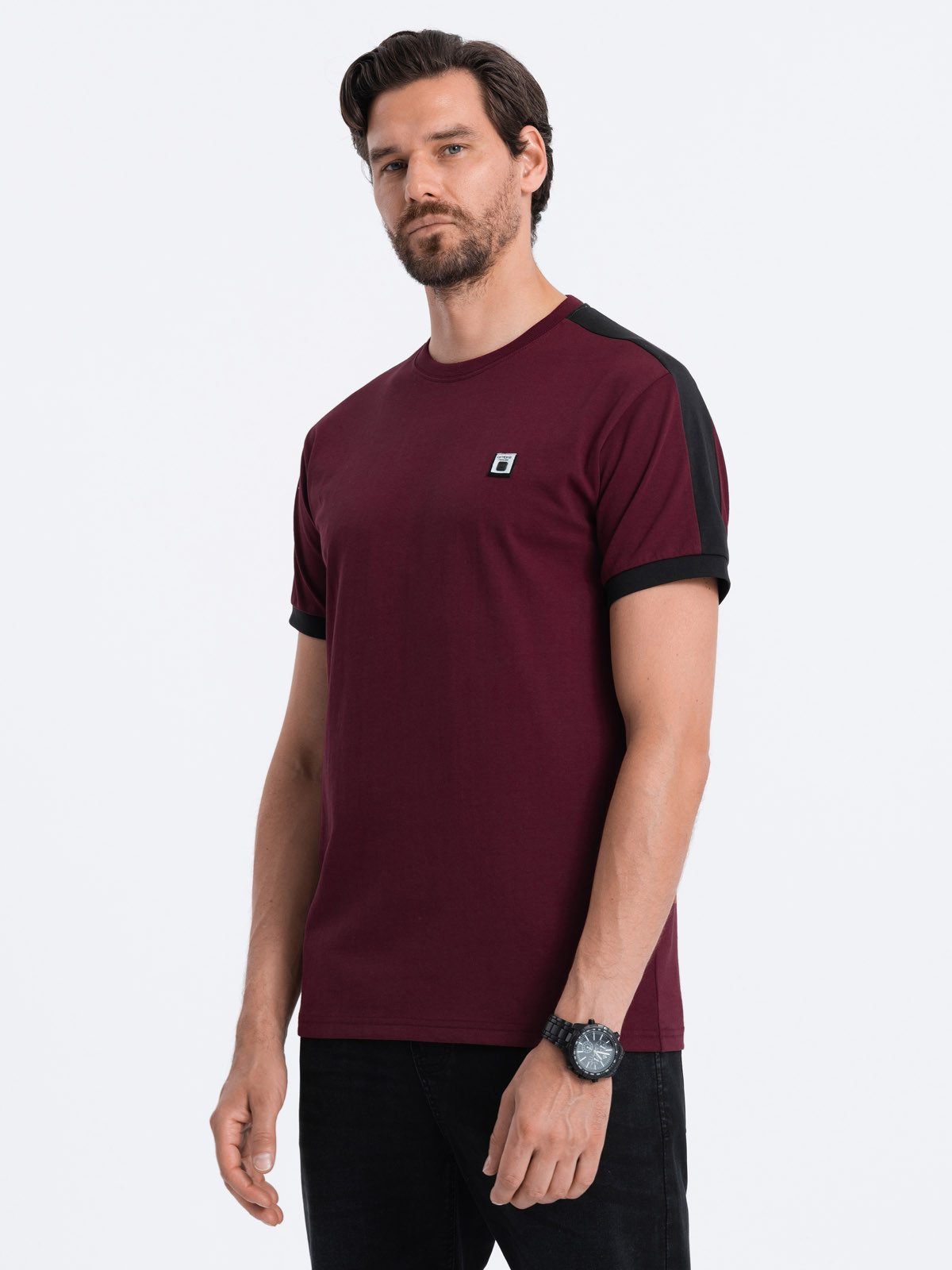 OMBRE T-Shirt Herren-T-Shirt aus Baumwolle mit kontrastierenden Einsätzen