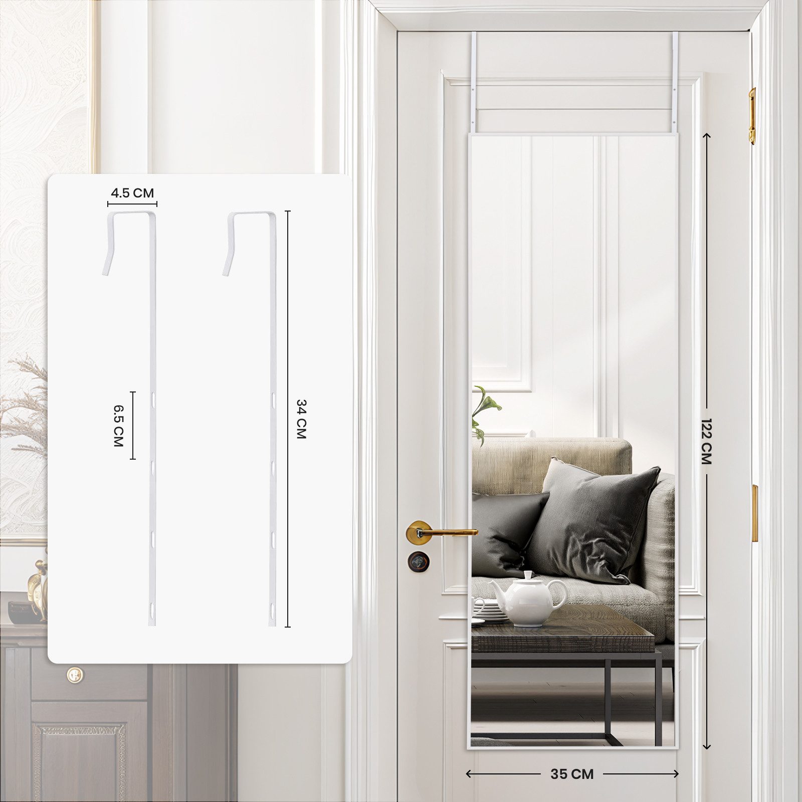 LUNAMIRROR Wandspiegel mit Aluminiumrahmen, aus HD Glas (1-St), rechteckig, bruchsicher, ohne Bohren – Bild 4 von 4