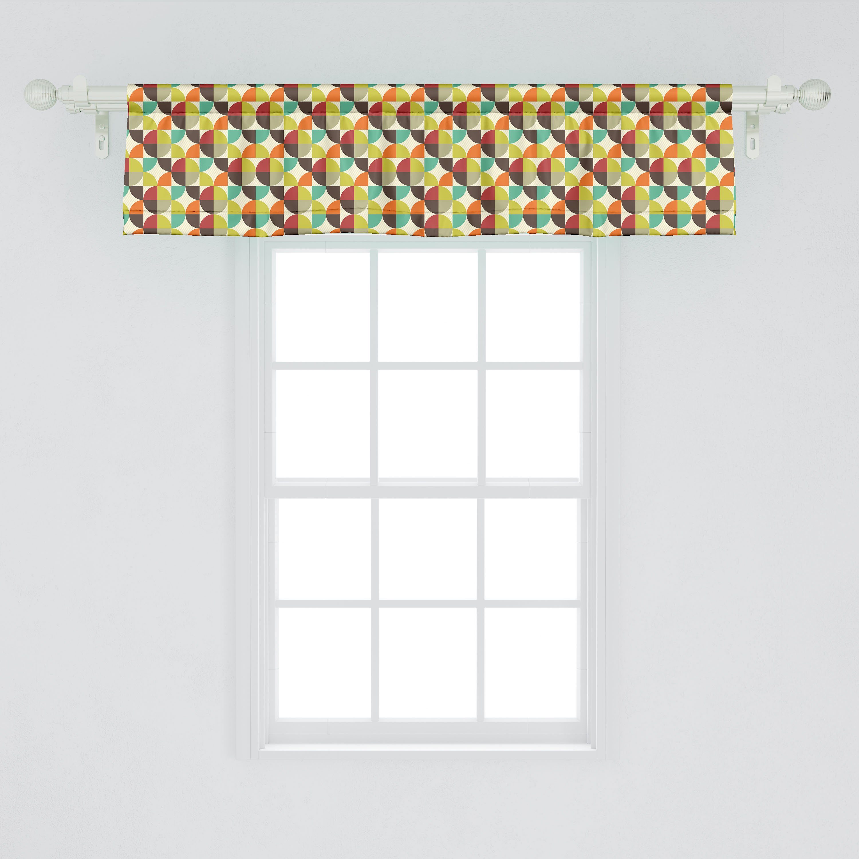 Küche Abstrakte Volant Dekor Microfaser, Formen Retro Abakuhaus, Stangentasche, mit Vorhang Scheibengardine für Schlafzimmer Kunst Geometrische