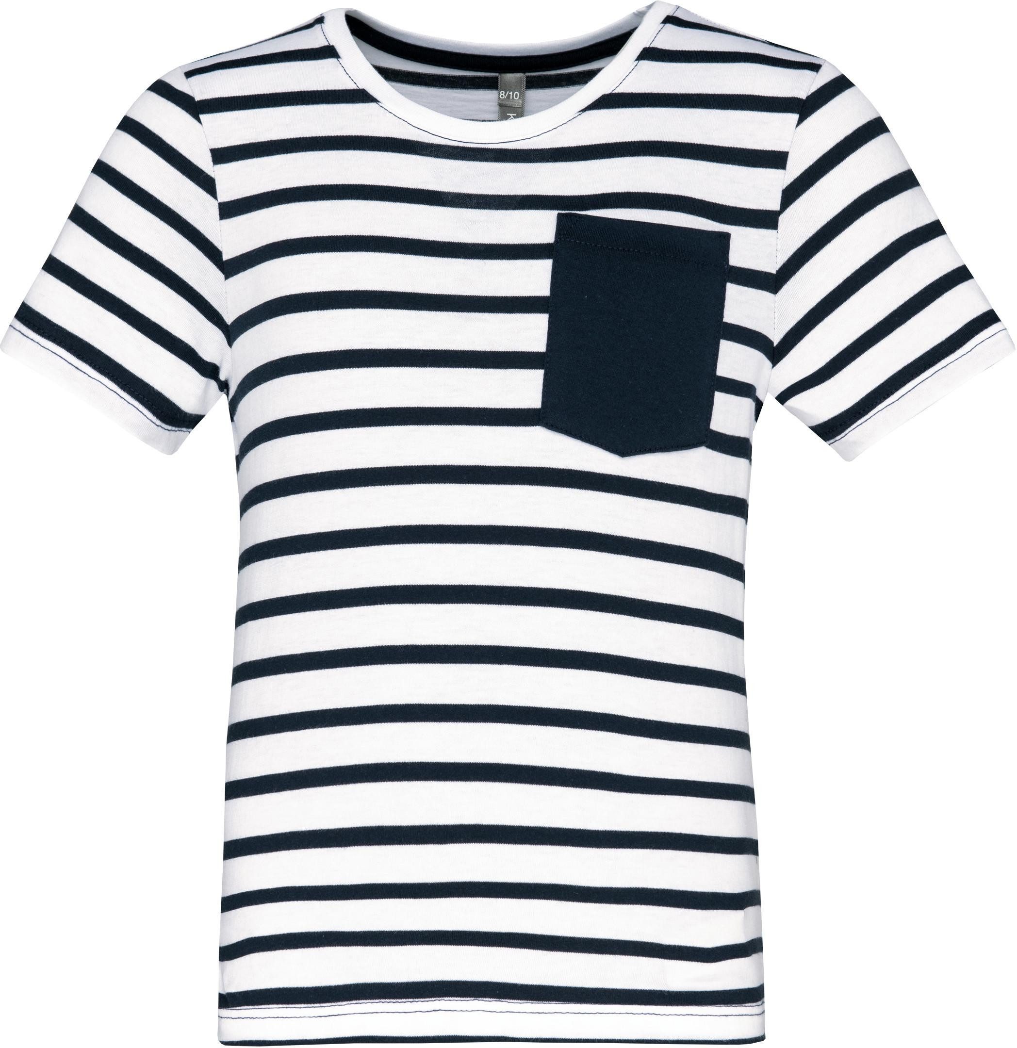 T-Shirt Gestreiftes Kurzarm-T-Shirt mit Tasche für Kinder im Marine-