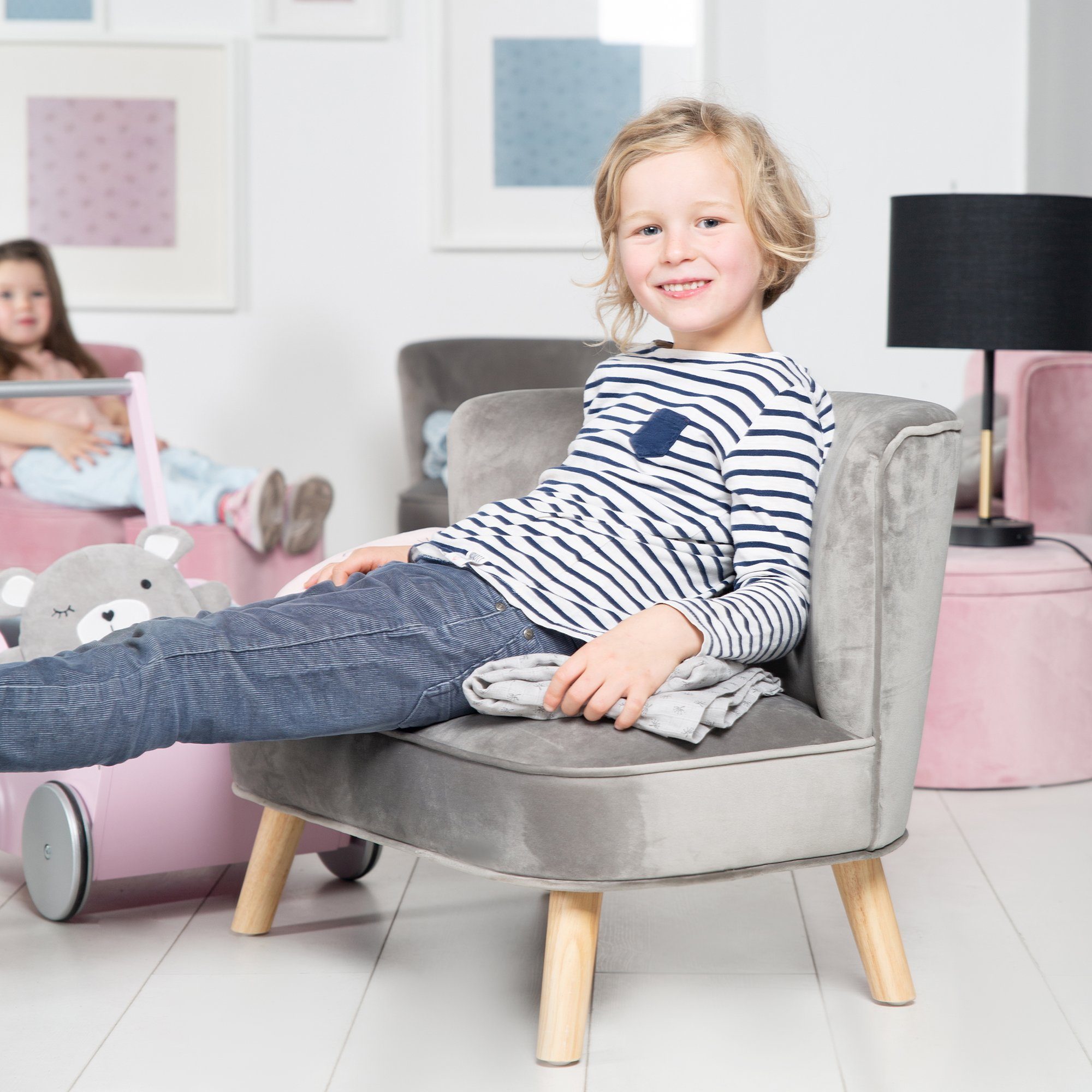 roba® Sofa, Lil silbergrau mit Sofa Holzfüßen