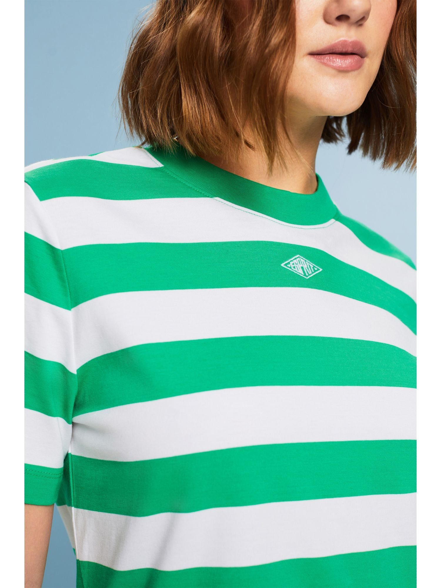 GREEN Esprit T-Shirt Gestreiftes mit Logostickerei (1-tlg) T-Shirt