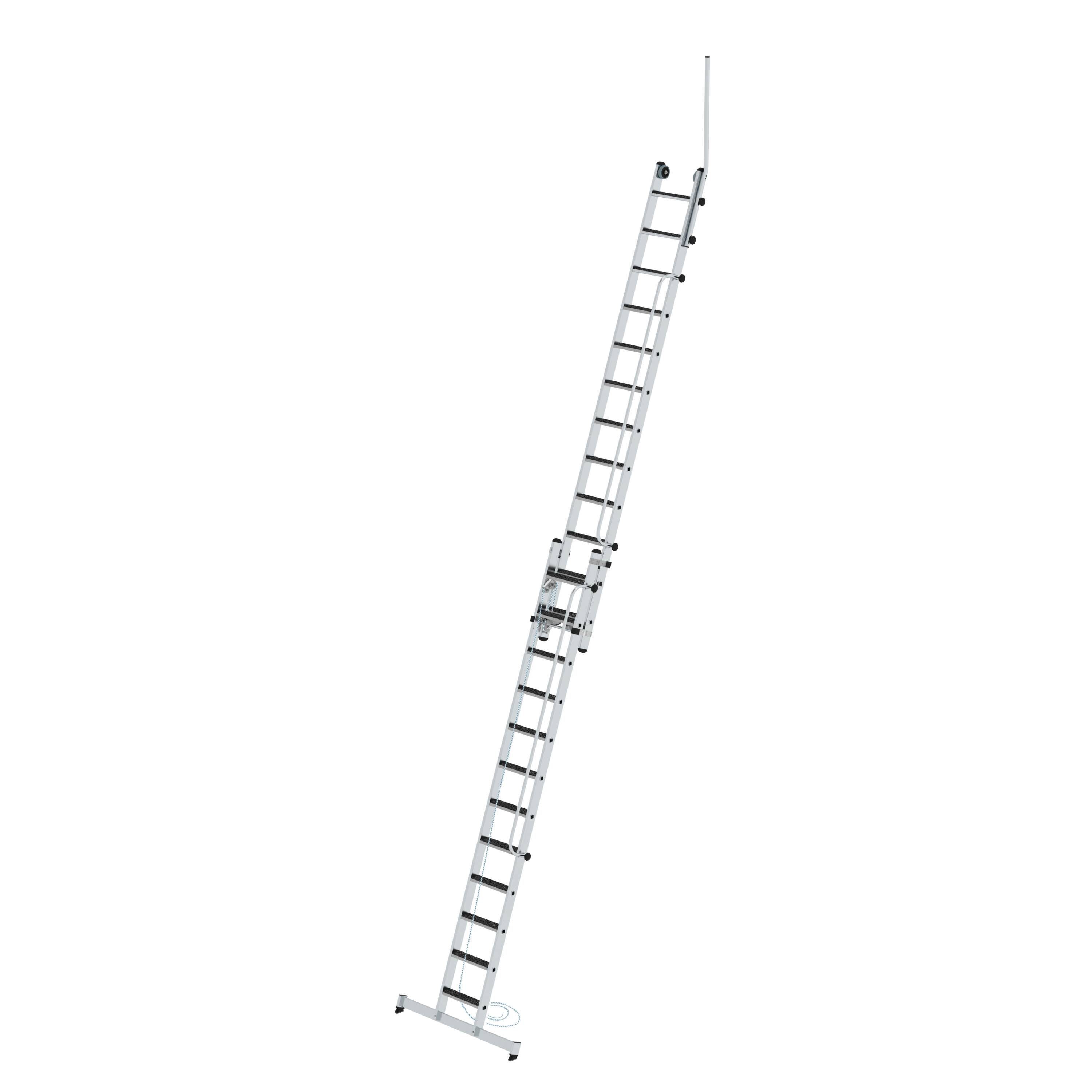 PROREGAL® Schiebeleiter Stufen-Seilzugleiter 2-teilig mit Handlauf und Ausstiegsholm 2x12 Stuf