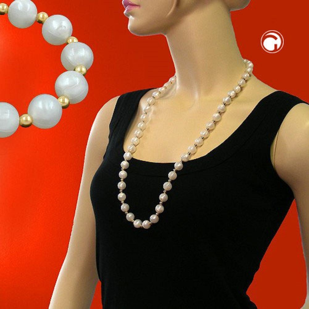 und Kunststoffperlen Modeschmuck cm, für Perlenkette Collier goldfarbene seidig-weiss 80 unbespielt Damen