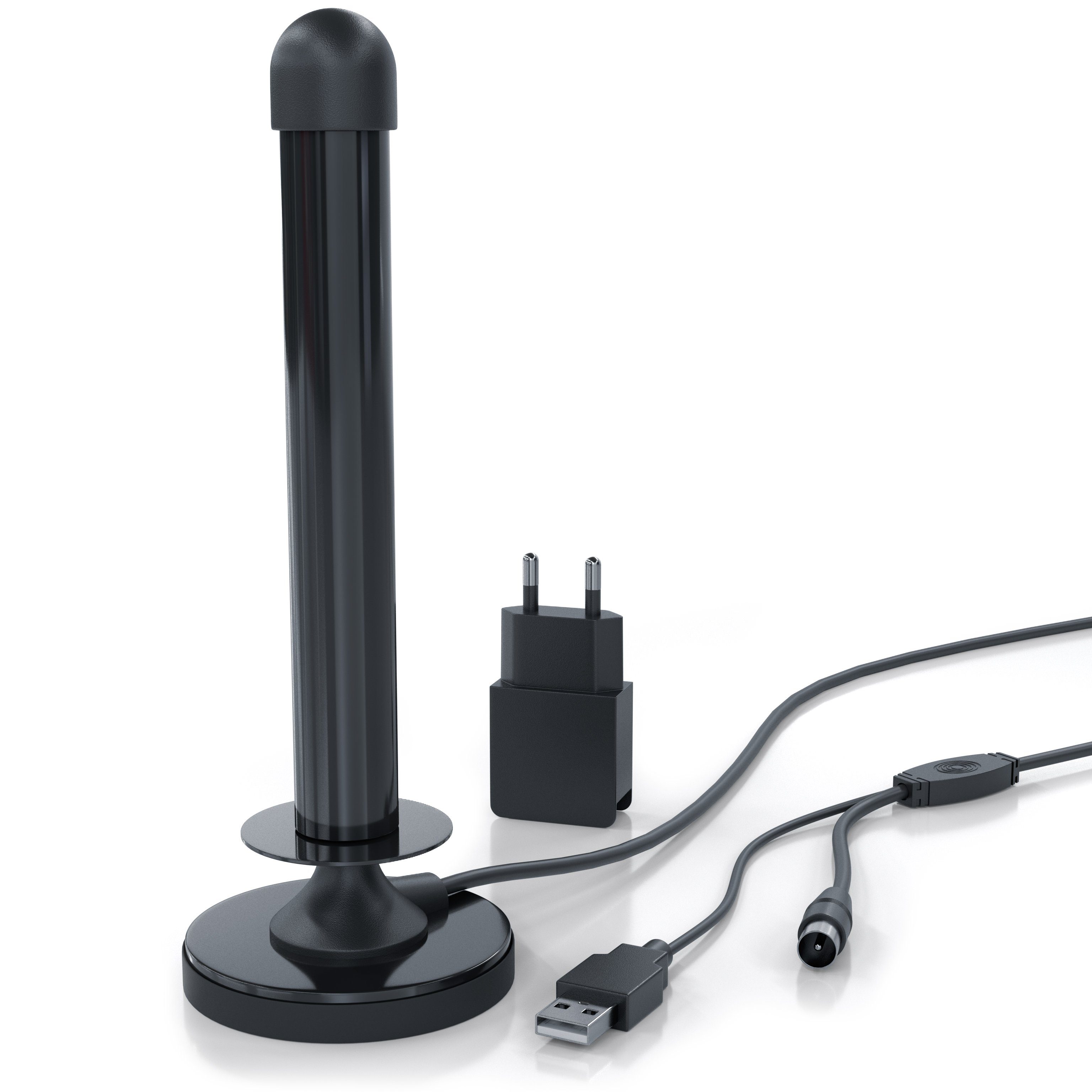Aplic DVB-T2 HD Antenne aktiv, Digitale HDTV Zimmerantenne Verstärkerantenne Stabantenne (DVB-T, DVB-T2, für Innenbereich), 4 m Kabel USB und Koaxialstecker inkl. USB Netzteil