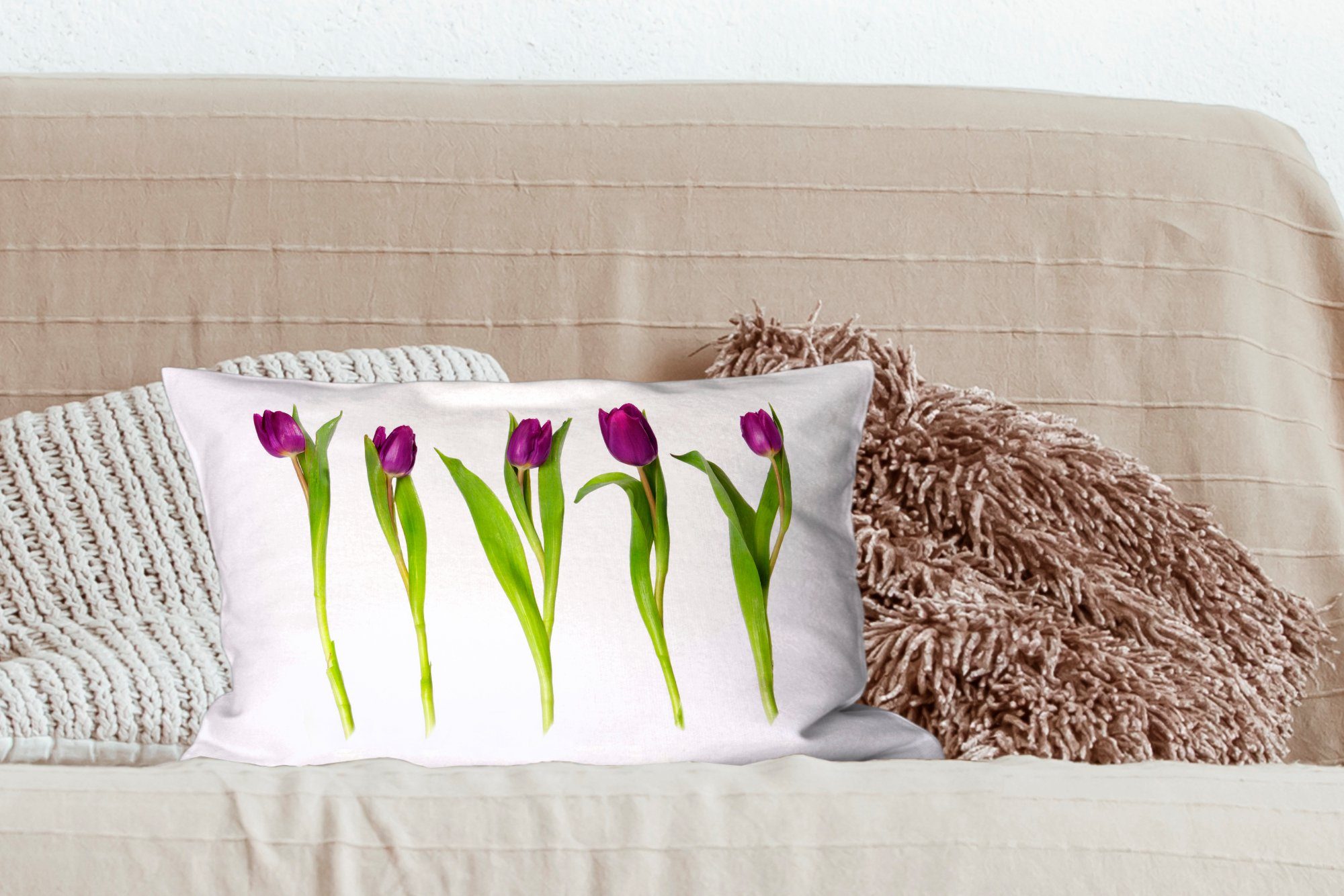 Dekokissen Tulpen Dekokissen mit Schlafzimmer Fünf MuchoWow einer Füllung, Wohzimmer Zierkissen, Dekoration, in Reihe,