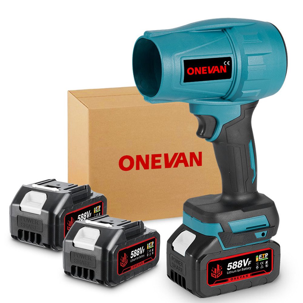ONEVAN Akku-Gebläse Bürstenloser Turbo-Jet-Lüfter, Tragbarer Akku-Laubbläser, 160 m/s, 28.000 U/min, mit 2 x Akku